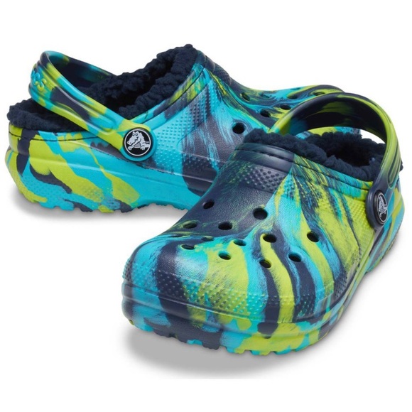 New CROCS Classic Lined Navy Marbled Clog K Kids Size 1 - Picture 1 of 7